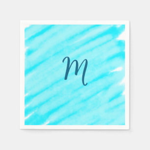 Serviette En Papier lignes aquarelles bleues simples ajoutez votre mon