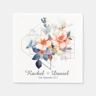 Serviette En Papier Lignes bleues & Fleurs : Serviettes de mariage
