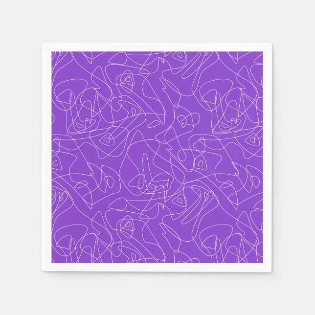 Serviette En Papier lignes courbes abstraites blanches sur fond violet (Devant)