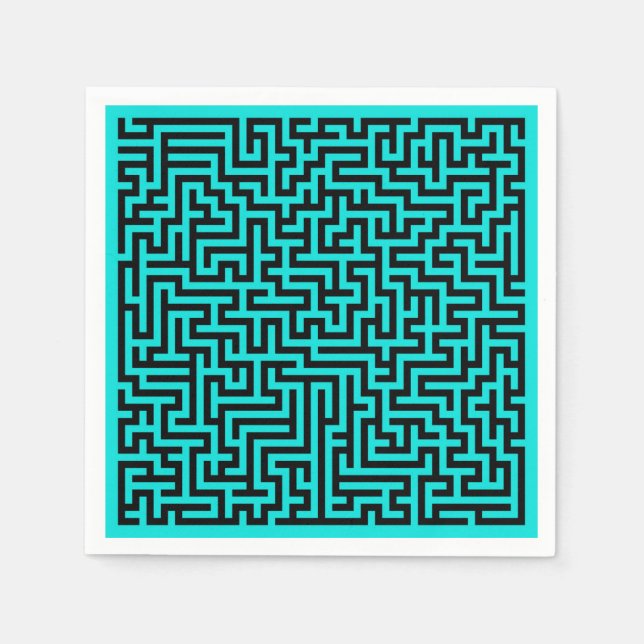 Serviette En Papier Lignes de labyrinthe noir turquoise (Devant)