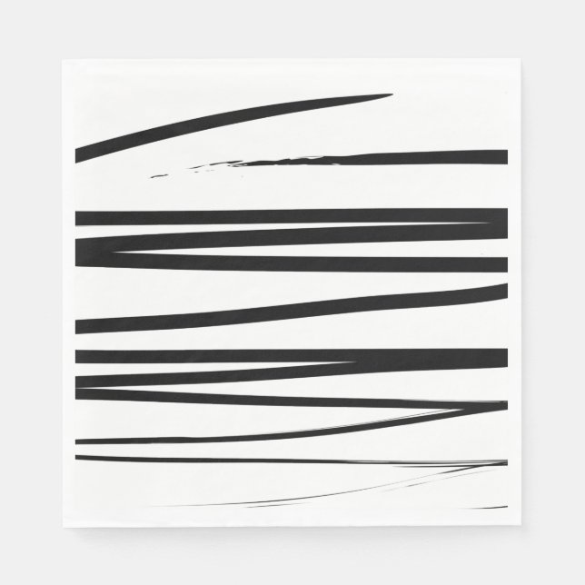 Serviette En Papier Lignes noires et blanches modernes Art abstrait    (Devant)