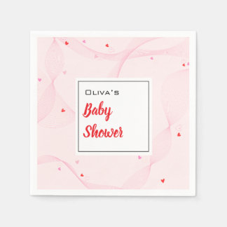 Serviette En Papier Lignes ondulées rose avec coeurs mignons Papier Na
