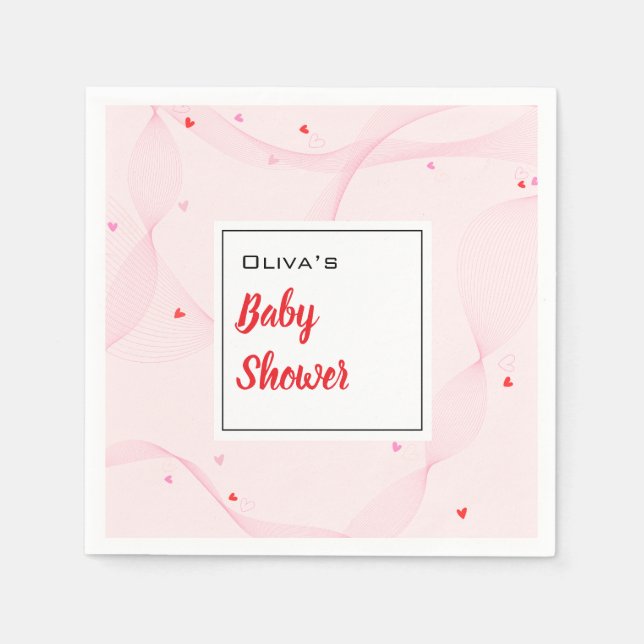 Serviette En Papier Lignes ondulées rose avec coeurs mignons Papier Na (Devant)