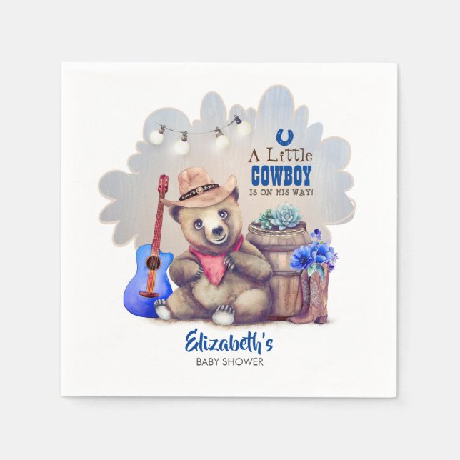 Serviette En Papier Lil Cowboy Bear Pays Baby shower (Devant)