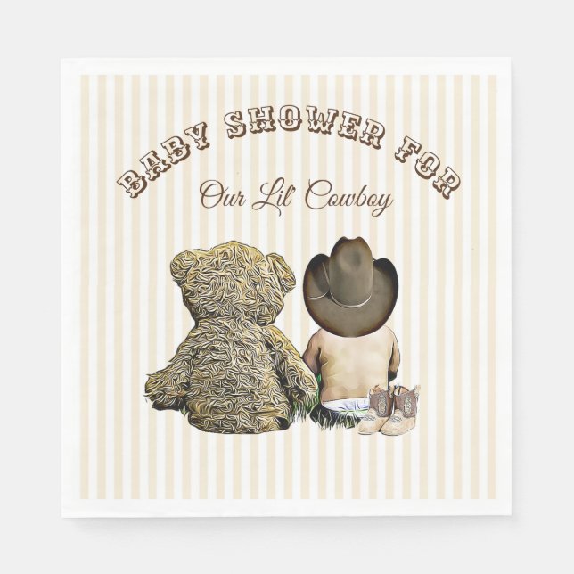 Serviette En Papier Lil Cowboy et Baby shower d'ours en peluche (Devant)