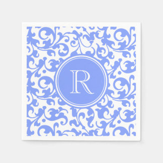 Serviette En Papier Lilac Bleu Élégant Flacons Damas Monogrammes