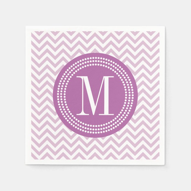Serviette En Papier Lilac Chevron Zigzag Monogramme personnalisé (Devant)