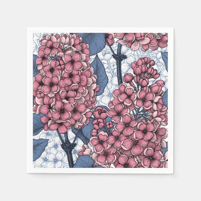 Serviette En Papier Lilac en rose et bleu (Devant)