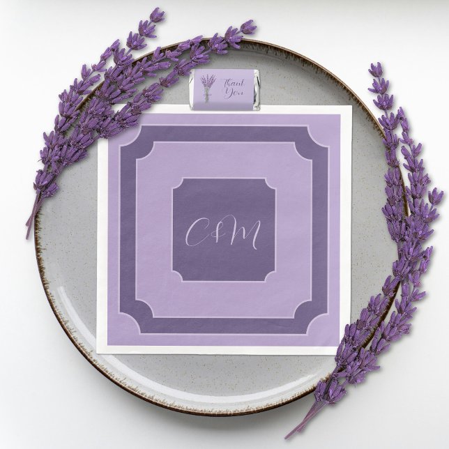 Serviette En Papier Lilac et Lavender Script Initiales Mariage (Créateur téléchargé)