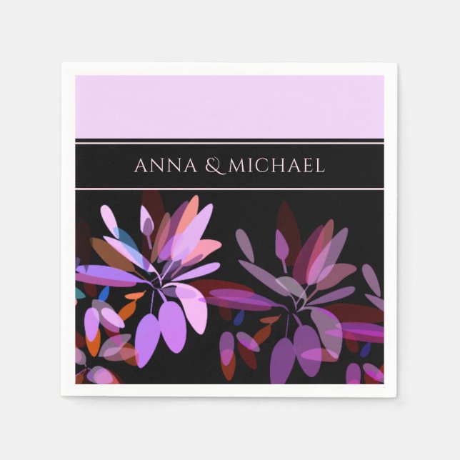 Serviette En Papier Lilac fiançailles/Elegant et Floral noir (Devant)