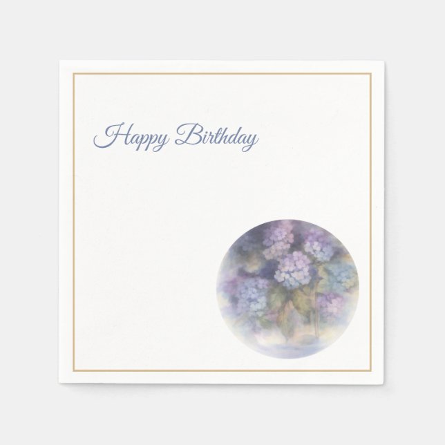 Serviette En Papier Lilac Hydrangea Happy Birthday Cocktail Napkins (Devant)