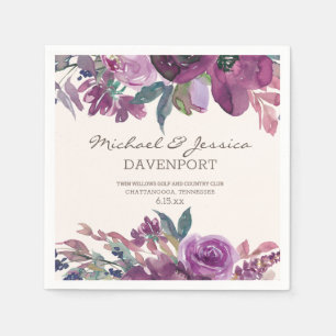 Serviette En Papier Lilac Plum Purple Aquarelle Florale Mariage