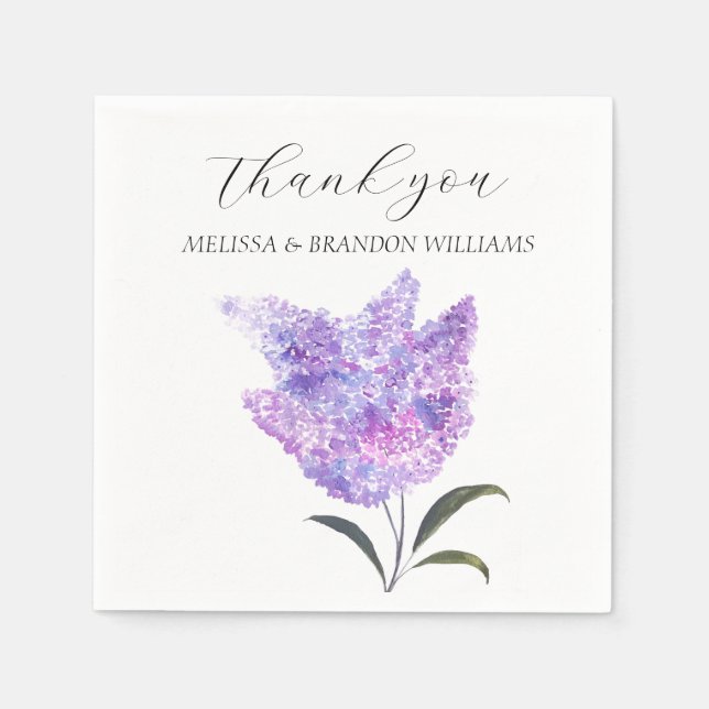 Serviette En Papier Lilac Purple Floral Wedding Thank you  (Devant)