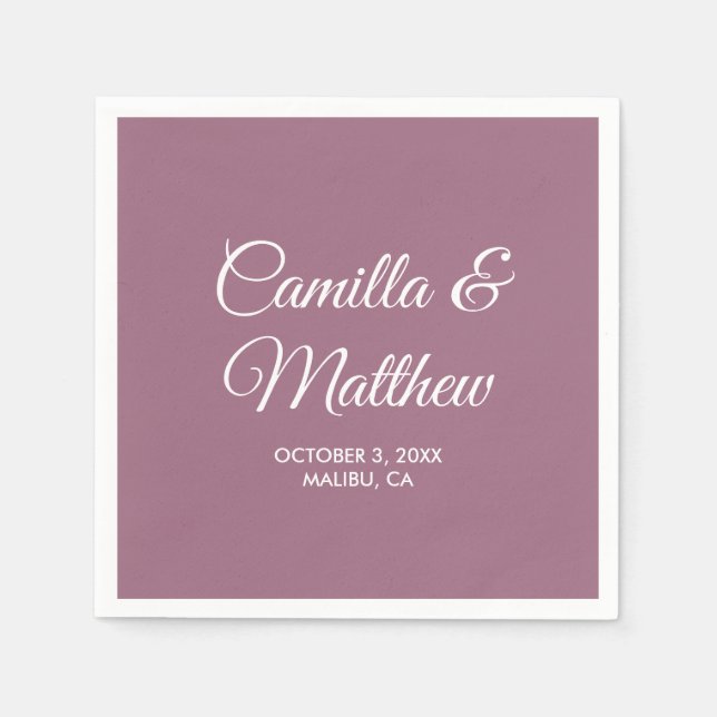 Serviette En Papier Lilac Purple Romantique Script Mariage personnalis (Devant)