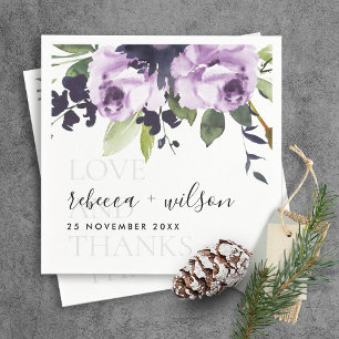 SERVIETTE EN PAPIER LILAC PURPLE ROSE FLORAL AMOUR ET MERCI MARIAGE