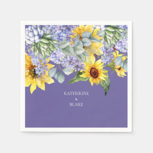 Serviette En Papier Lilac & Sunflower Mariage Nom de couple