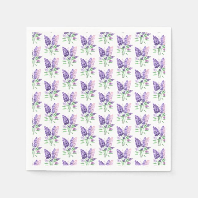 Serviette En Papier Lilacs Fleurs violettes Aquarelle Motif de la natu (Devant)