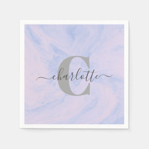 Serviette En Papier Lilas Lavande Marbre Élégant Monogramme Nom 