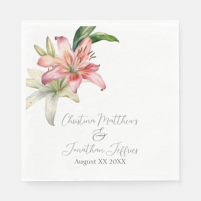 Serviette En Papier Lilies Roses et Blanches Romantiques (Devant)