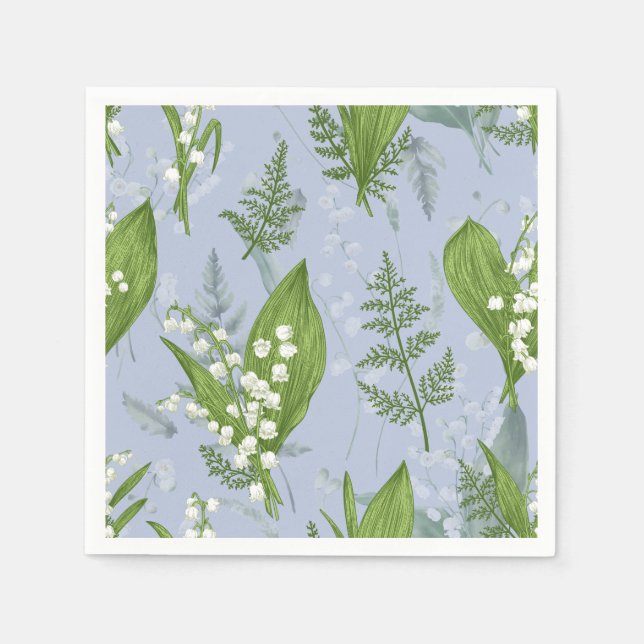 Serviette En Papier Lily de Vallée avec des fougères || Bleu Clair (Devant)