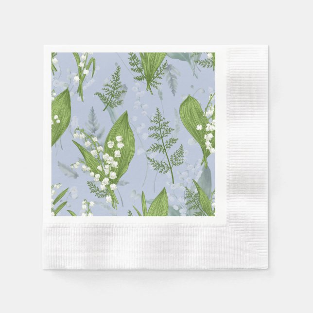 Serviette En Papier Lily de Vallée avec des fougères || Bleu Clair (Devant)