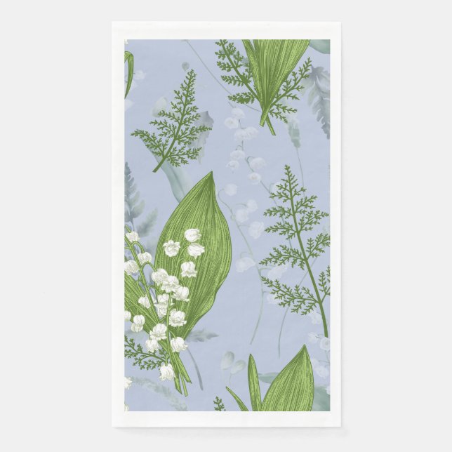 Serviette En Papier Lily de Vallée avec des fougères || Bleu Clair (Devant)