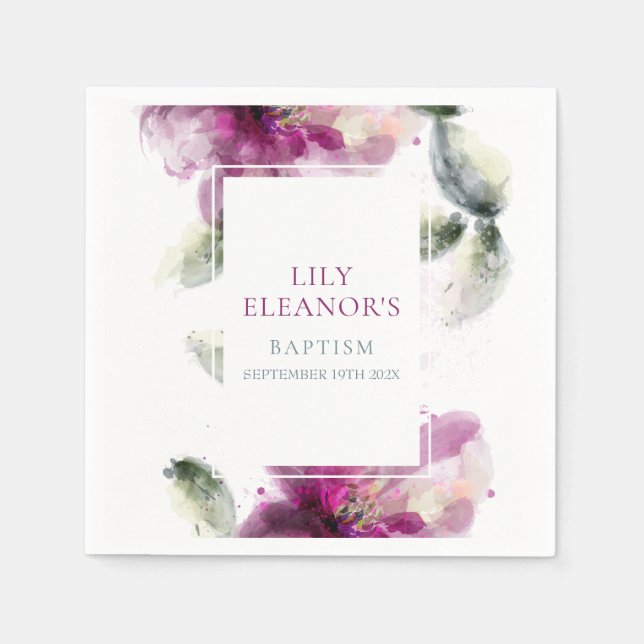 Serviette En Papier Lily Rose en aquarelle Baptême (Devant)