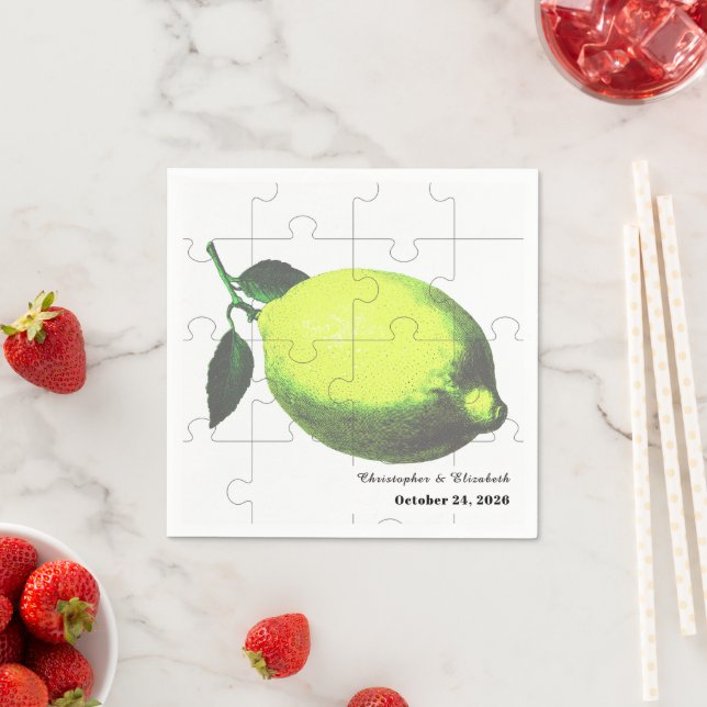 Serviette En Papier Lime Green Citrus Lemon Jigsaw Puzzle Wedding (En situation)