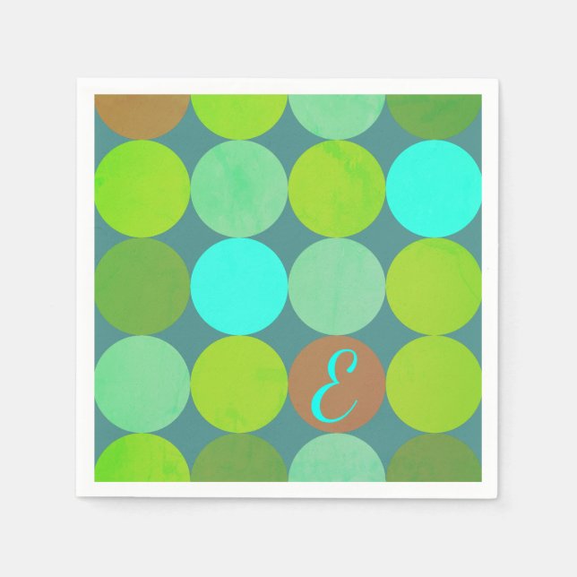 Serviette En Papier Lime Vert Turquoise Turquoise & Rust Cercles Monog (Devant)