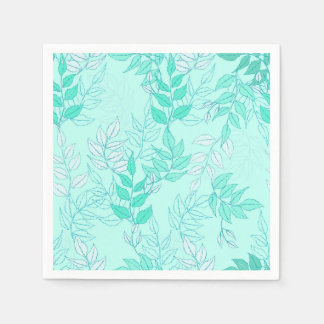 Serviette En Papier Lindo diseño de hojas verdes sobre fondo aquamarin