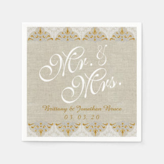 Serviette En Papier Linen Lace M. Mme Rustic Papier Mariage serviettes