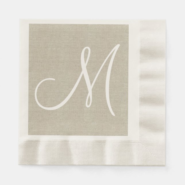 Serviette En Papier Linen rustique initial | Papier mariage (Devant)