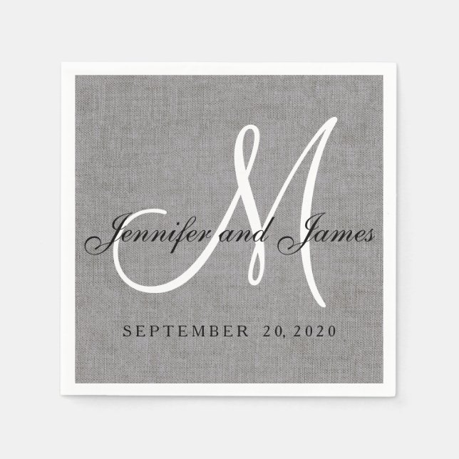 Serviette En Papier Linge gris moderne Monogramme Papier Mariage (Devant)
