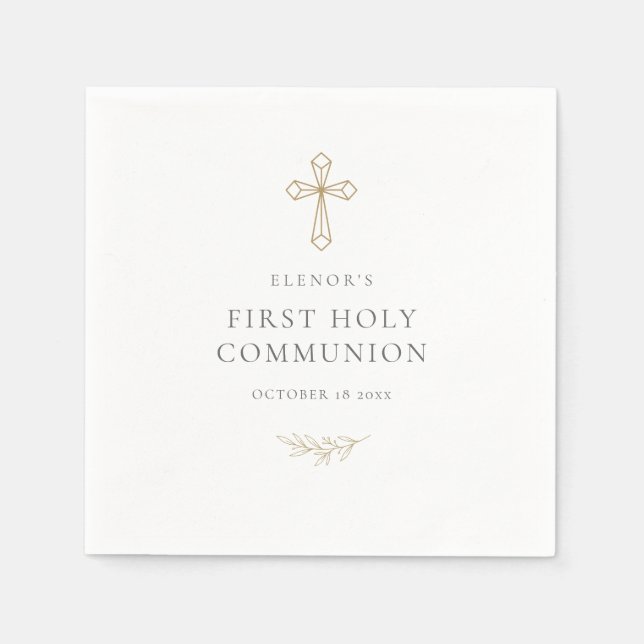 Serviette En Papier Lingettes de première communion croix dorée élégan (Devant)