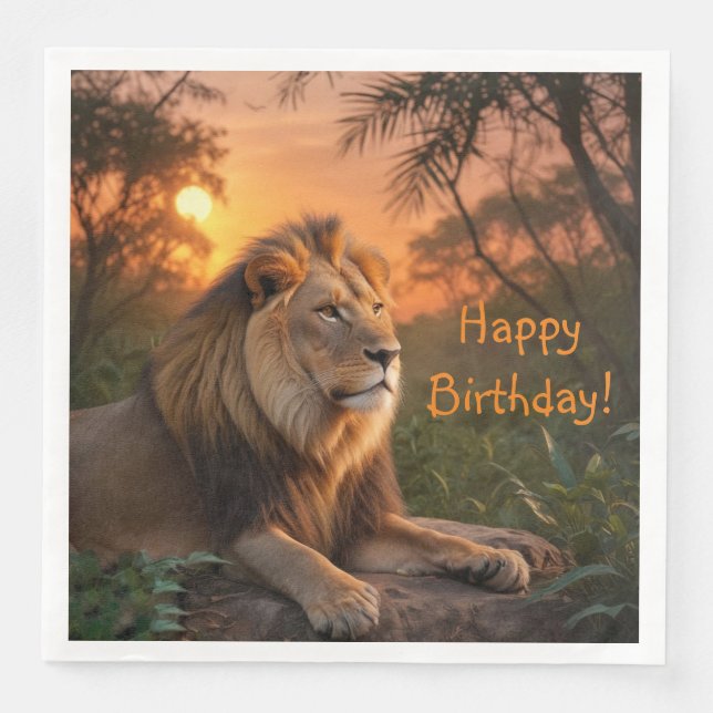 Serviette En Papier Lion au coucher du soleil (Devant)