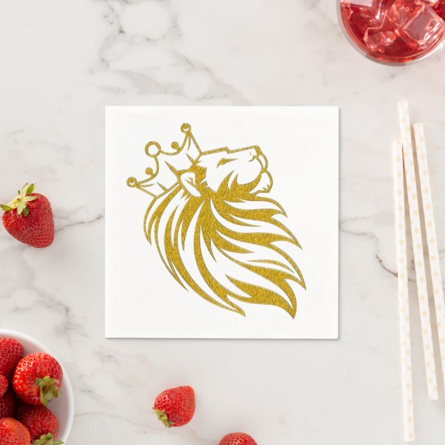 Serviette En Papier Lion Avec Couronne - Style Or 2 (En situation)