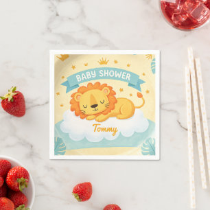 Serviette En Papier Lion Baby Shower nom personnalisé – Douce Savane J