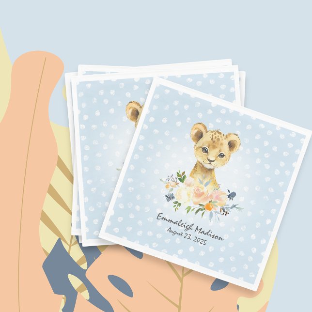 Serviette En Papier Lion Cub Blue Dotée Baby Party (Créateur téléchargé)