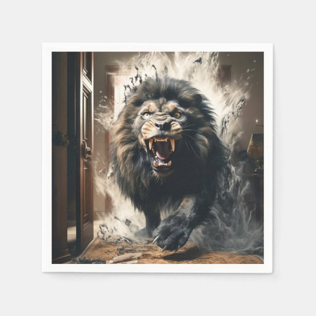 Serviette En Papier Lion effrayant (Devant)