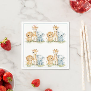 Serviette En Papier Lion Éléphant Girafe Bleu foncé Enfants