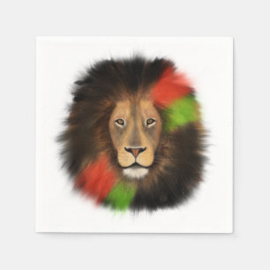 Serviette En Papier lion fierté noire rouge vert unité jungle chat roi