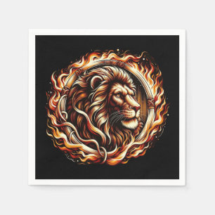 Serviette En Papier Lion Flamboyant dans un Anneau de Flammes de Feu A