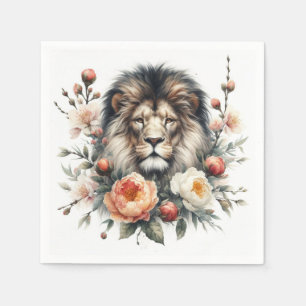 Serviette En Papier Lion floral aquarelle