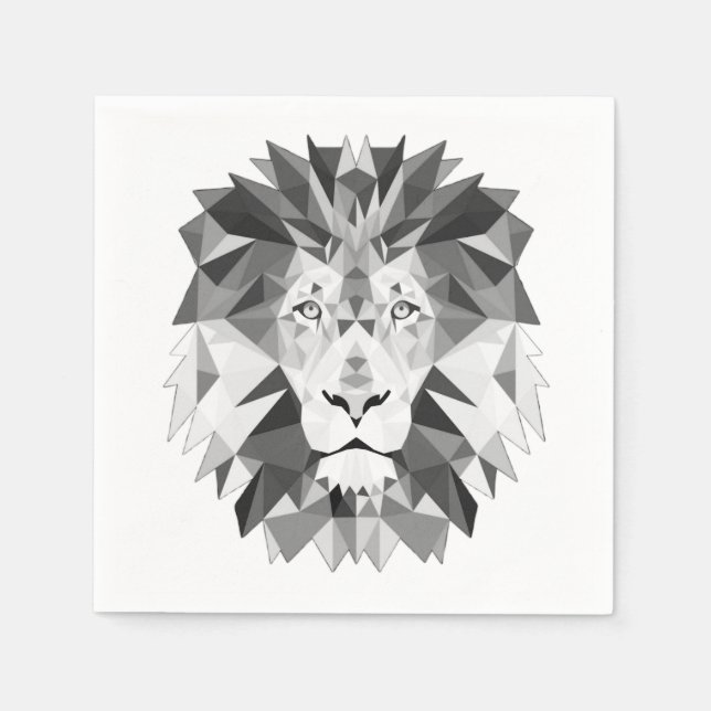 Serviette En Papier Lion géométrique argenté (Devant)