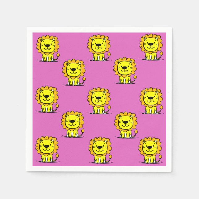 Serviette En Papier Lion rose mignon (Devant)