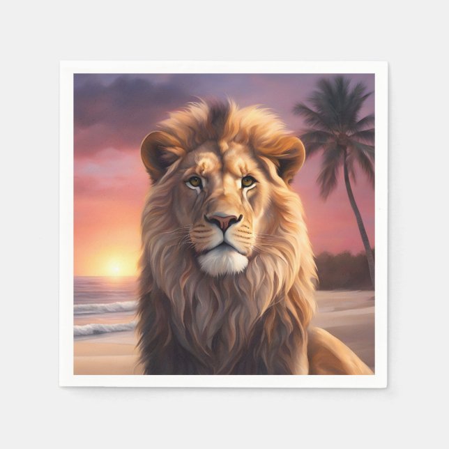 Serviette En Papier Lion sur la plage (Devant)