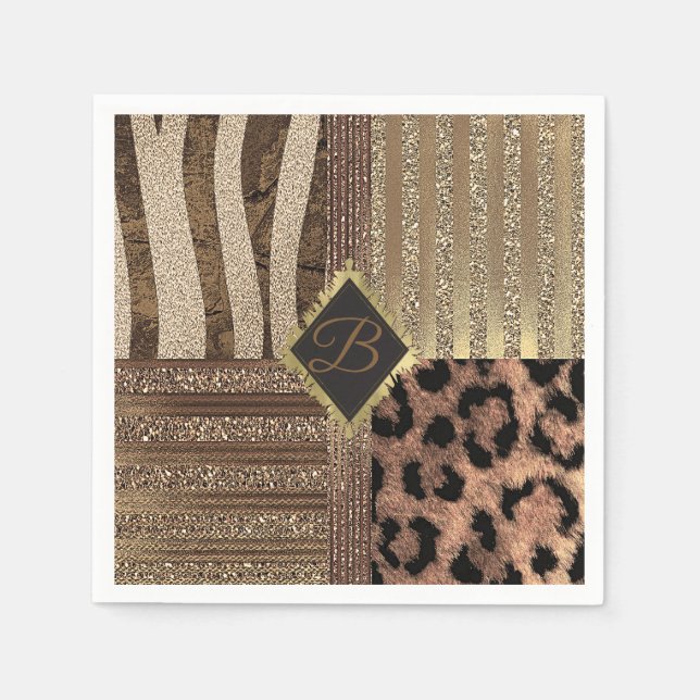 Serviette En Papier Lioness Safari Jungle Glam Modern Gold Sparkle (Devant)