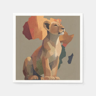 Serviette En Papier Lionesse géométrique en mosaïque avec carte de l'A
