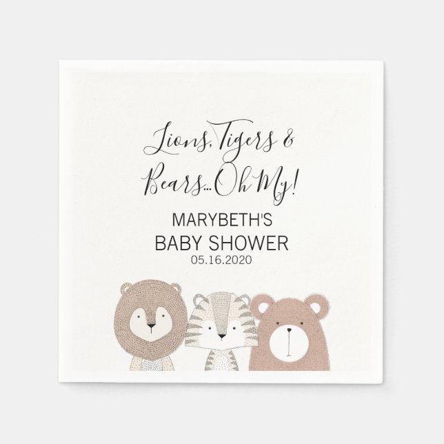 Serviette En Papier Lions Tigres et ours Baby shower animal serviettes (Devant)
