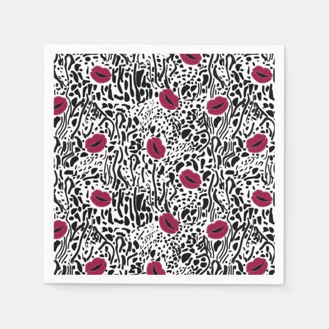 Serviette En Papier Lipstick Lipstick moderne B&W Motif (Devant)